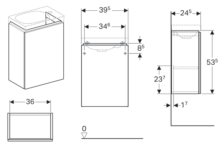 Geberit - ACANTO - Compact Furniture Unit for Handrinse Basin, 1 Door