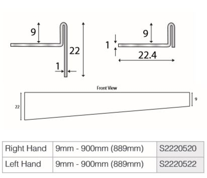 N AND C Premier Infinity Shower Deck S2220520 S2220522 Shower Deck 900mm Profile Dimensions