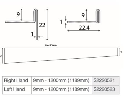 N AND C Premier Infinity Shower Deck S2220521 S2220523 Shower Deck 1200mm Profile Dimensions